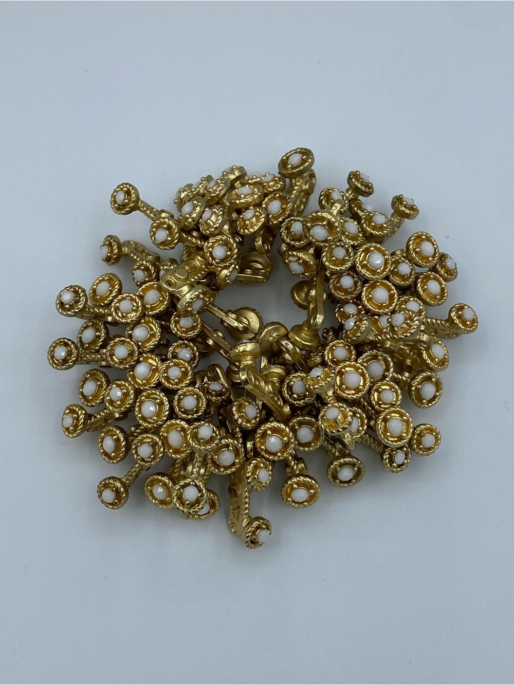 Gold-Tone Cluster Stretchy Bracelet with White Cabochon Accents
